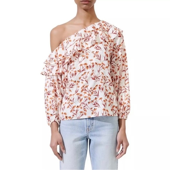 Maje Floral One Shoulder Blouse - Picture 5 of 6